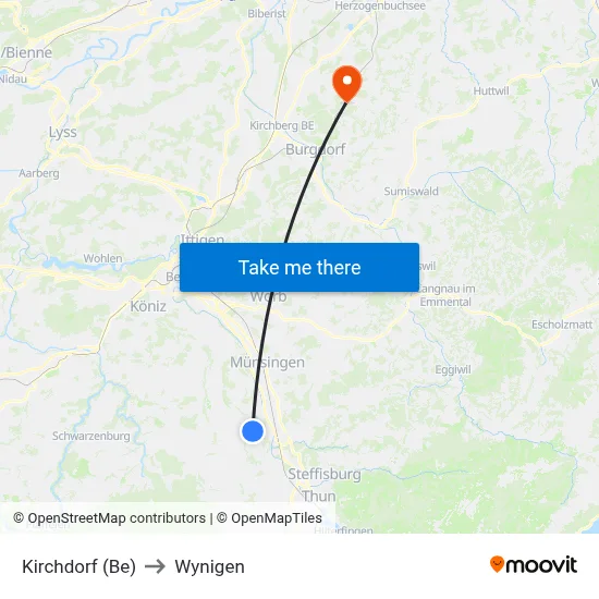 Kirchdorf (Be) to Wynigen map