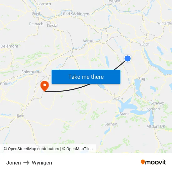 Jonen to Wynigen map