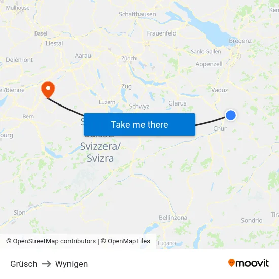 Grüsch to Wynigen map