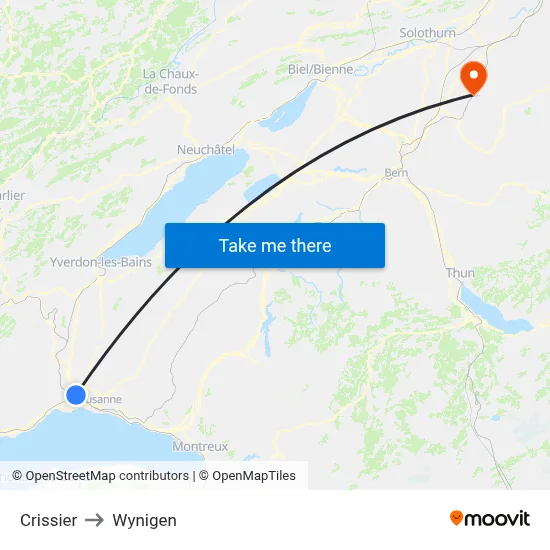 Crissier to Wynigen map