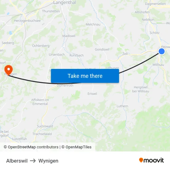 Alberswil to Wynigen map