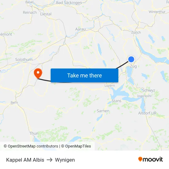 Kappel AM Albis to Wynigen map