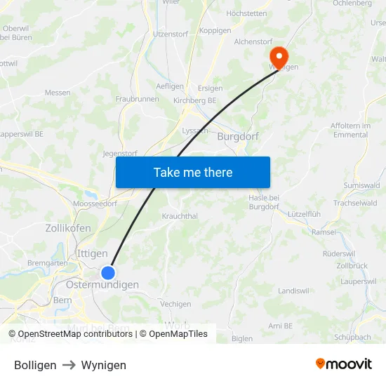 Bolligen to Wynigen map