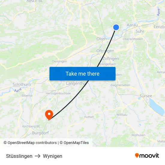 Stüsslingen to Wynigen map