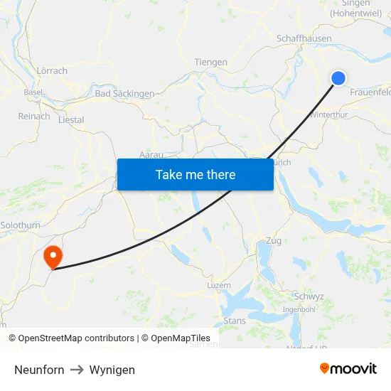 Neunforn to Wynigen map