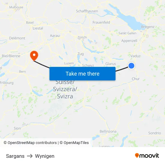 Sargans to Wynigen map