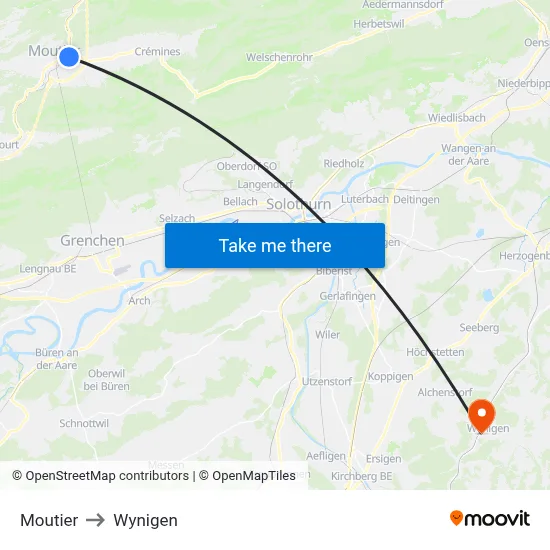 Moutier to Wynigen map