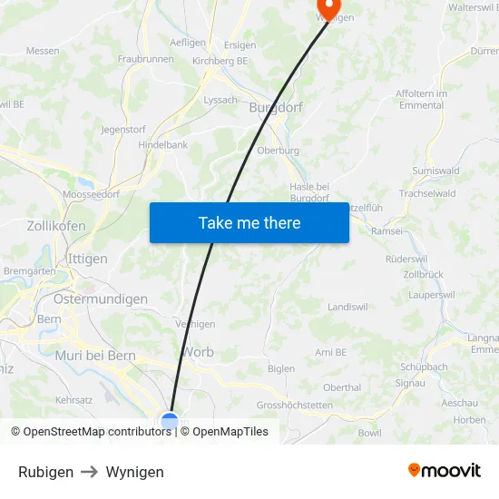Rubigen to Wynigen map