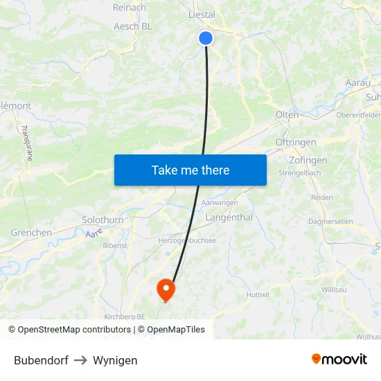 Bubendorf to Wynigen map