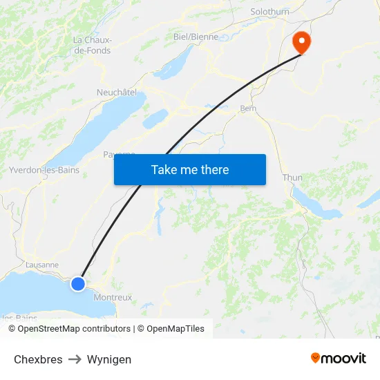 Chexbres to Wynigen map