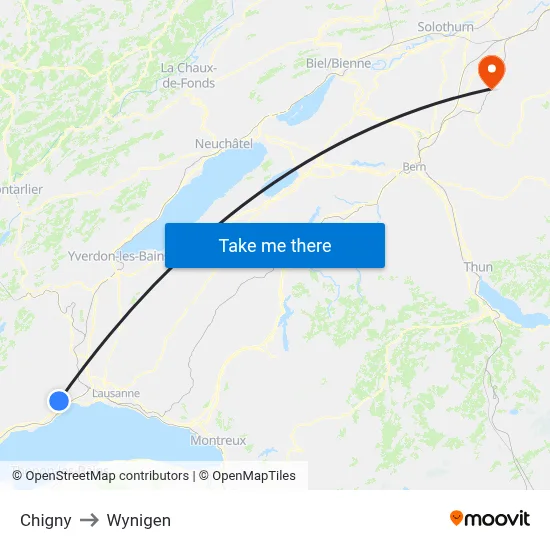 Chigny to Wynigen map