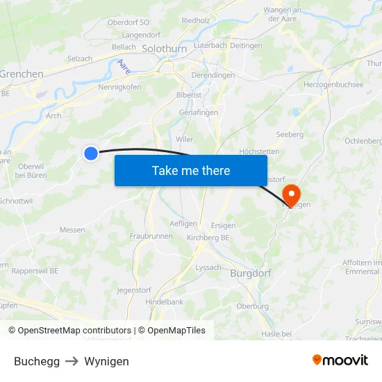 Buchegg to Wynigen map