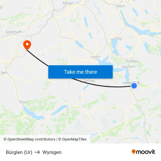 Bürglen (Ur) to Wynigen map