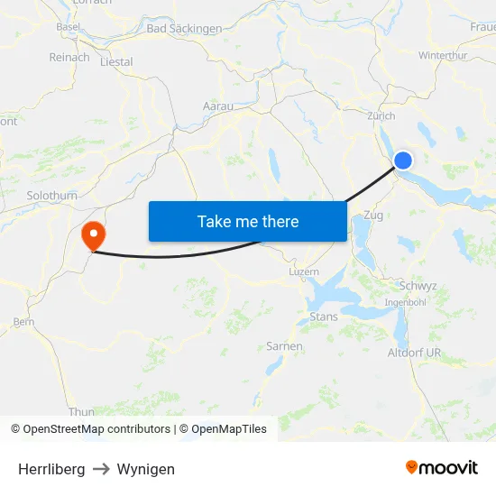 Herrliberg to Wynigen map