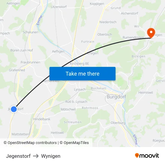 Jegenstorf to Wynigen map