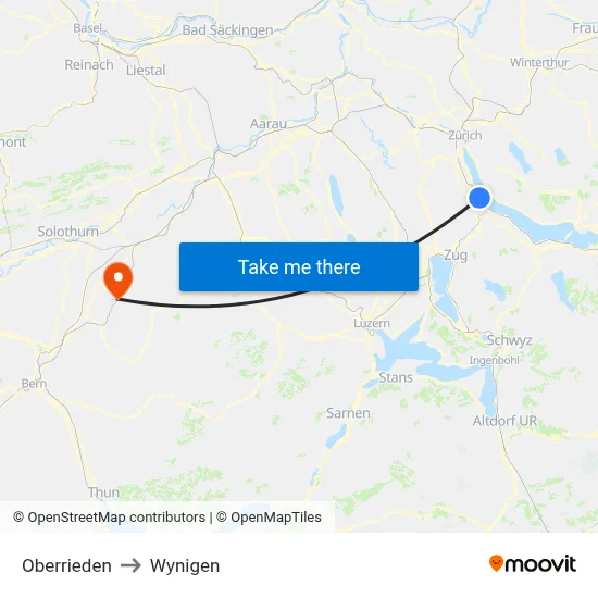 Oberrieden to Wynigen map
