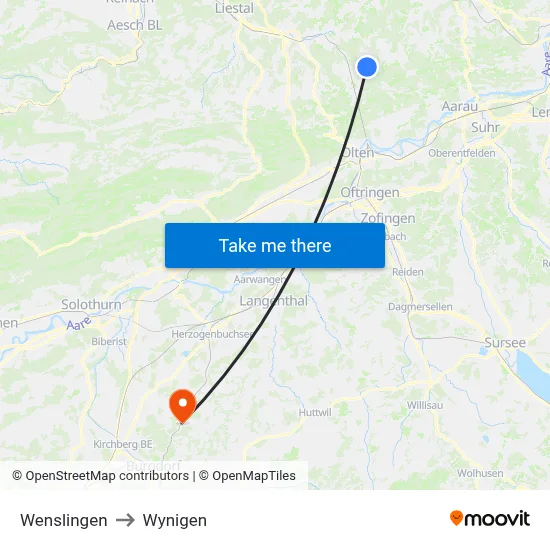 Wenslingen to Wynigen map