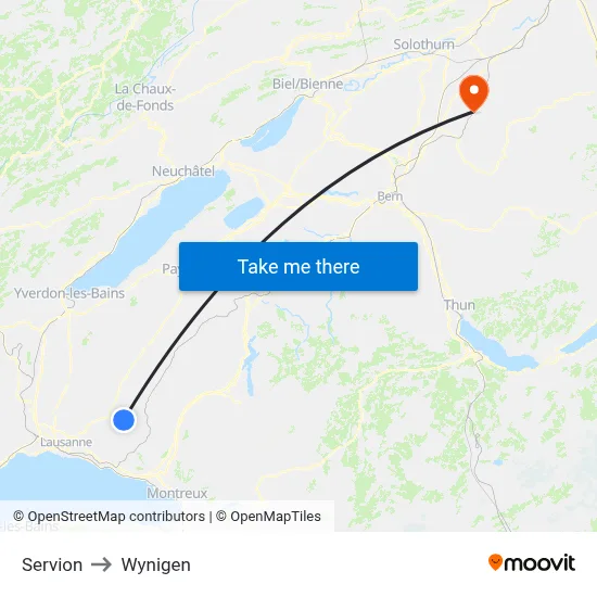Servion to Wynigen map
