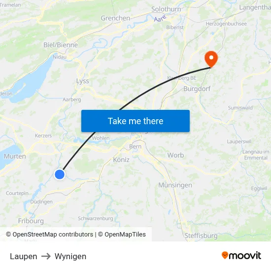 Laupen to Wynigen map