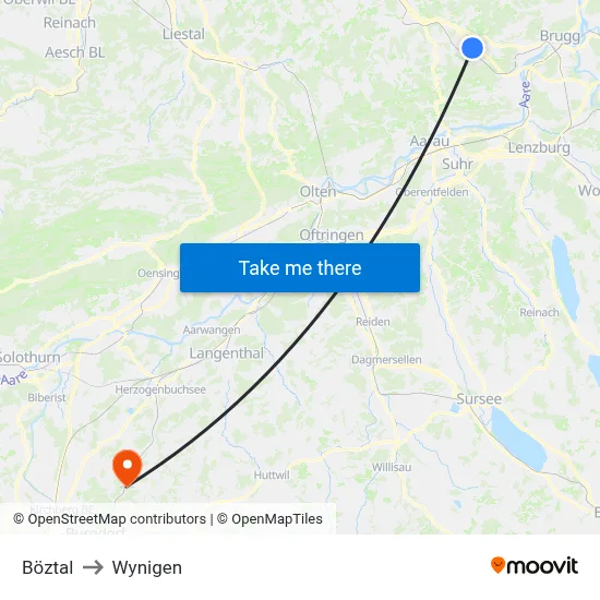Böztal to Wynigen map