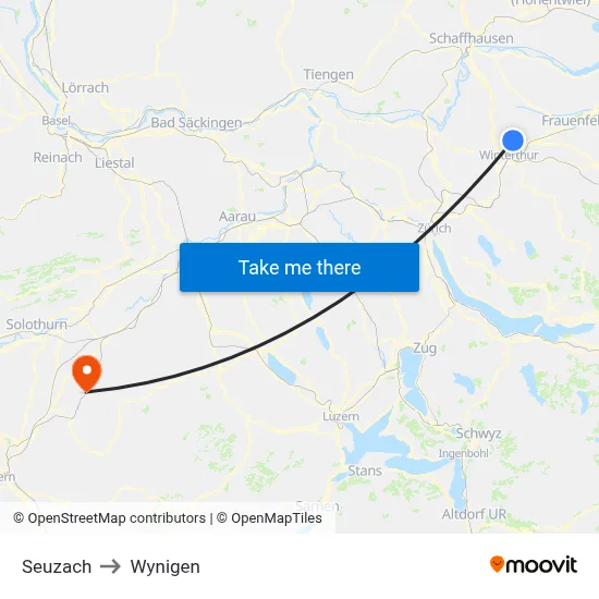 Seuzach to Wynigen map