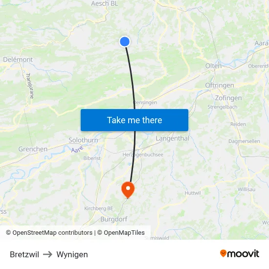 Bretzwil to Wynigen map