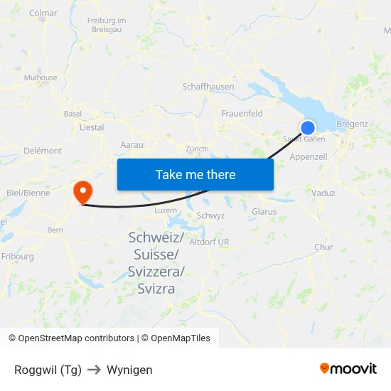 Roggwil (Tg) to Wynigen map