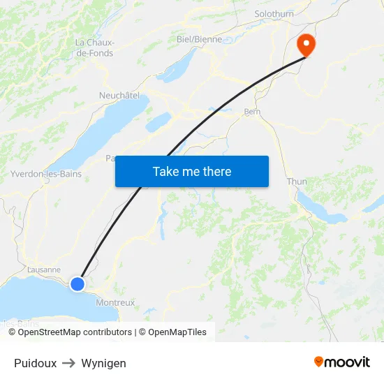 Puidoux to Wynigen map
