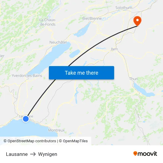 Lausanne to Wynigen map