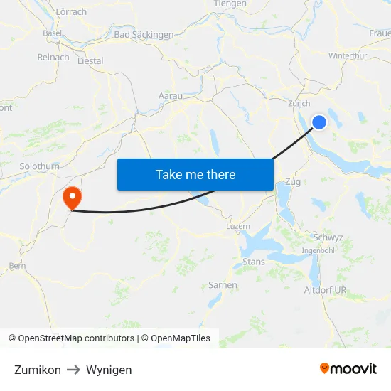 Zumikon to Wynigen map