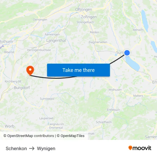 Schenkon to Wynigen map