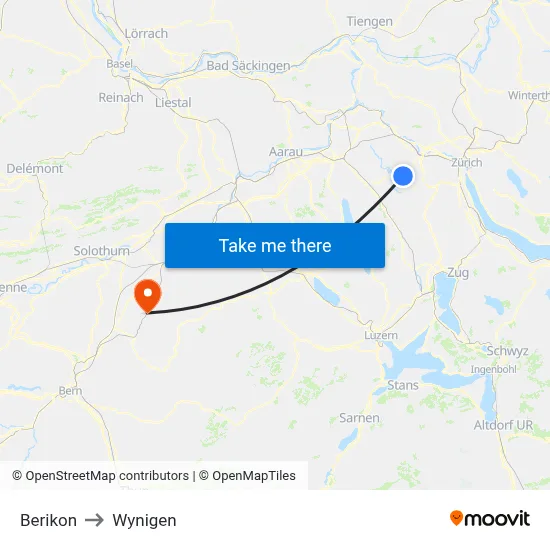 Berikon to Wynigen map