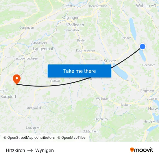 Hitzkirch to Wynigen map