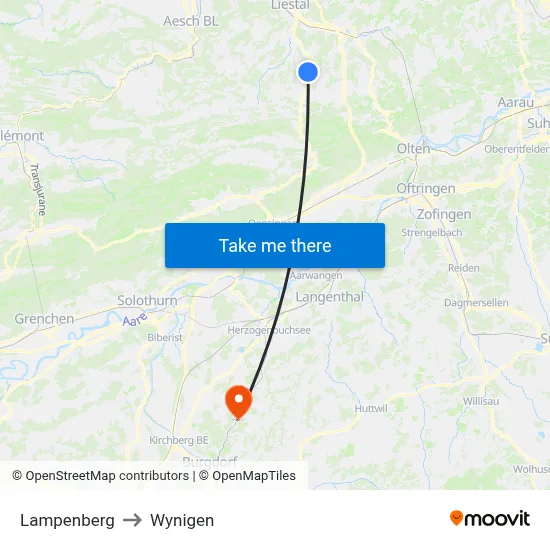Lampenberg to Wynigen map