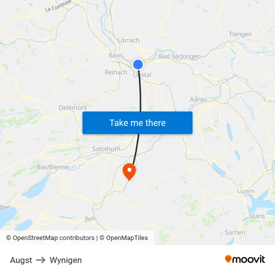 Augst to Wynigen map