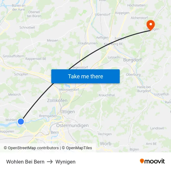 Wohlen Bei Bern to Wynigen map