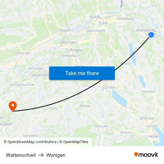 Waltenschwil to Wynigen map