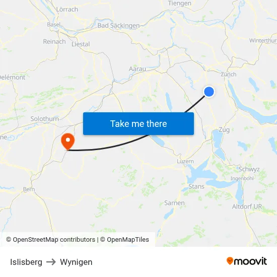 Islisberg to Wynigen map