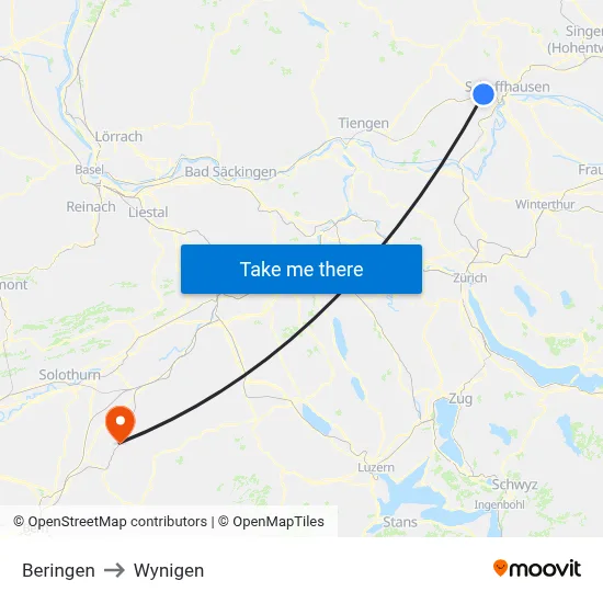 Beringen to Wynigen map