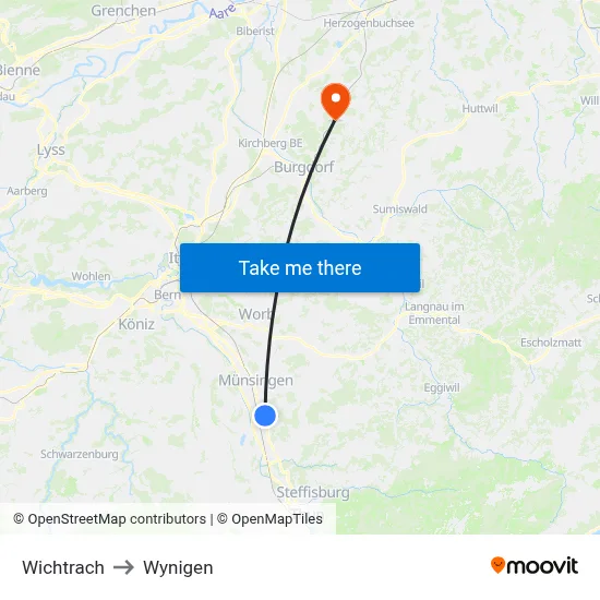 Wichtrach to Wynigen map