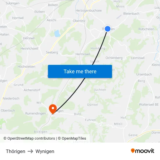 Thörigen to Wynigen map
