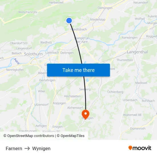 Farnern to Wynigen map