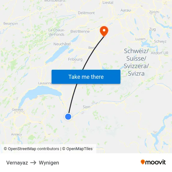 Vernayaz to Wynigen map