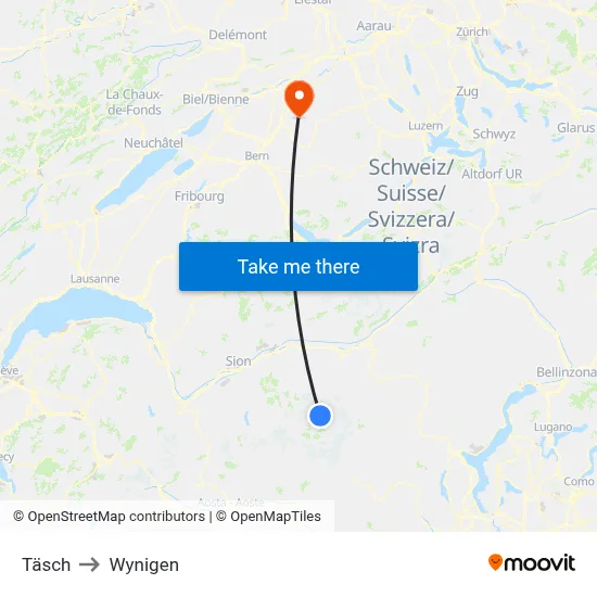 Täsch to Wynigen map