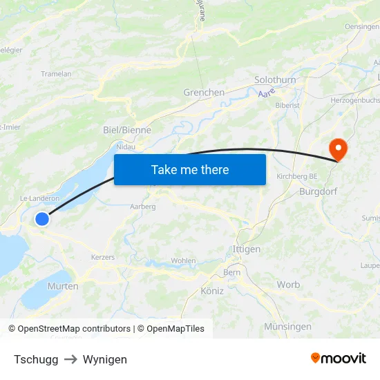 Tschugg to Wynigen map
