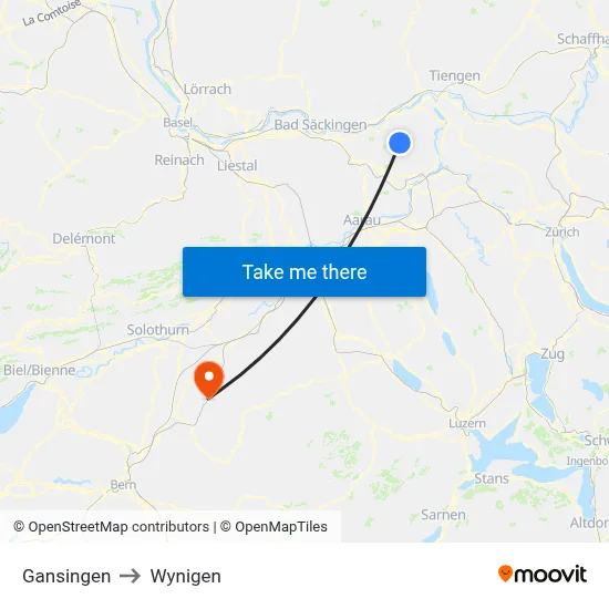 Gansingen to Wynigen map