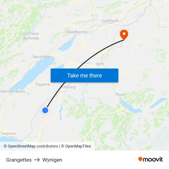 Grangettes to Wynigen map