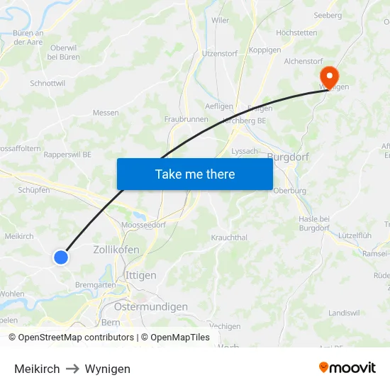 Meikirch to Wynigen map