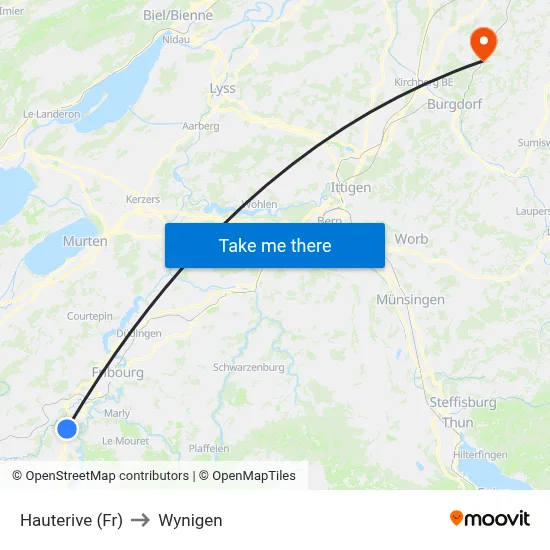 Hauterive (Fr) to Wynigen map