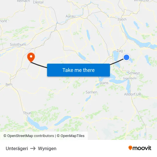 Unterägeri to Wynigen map